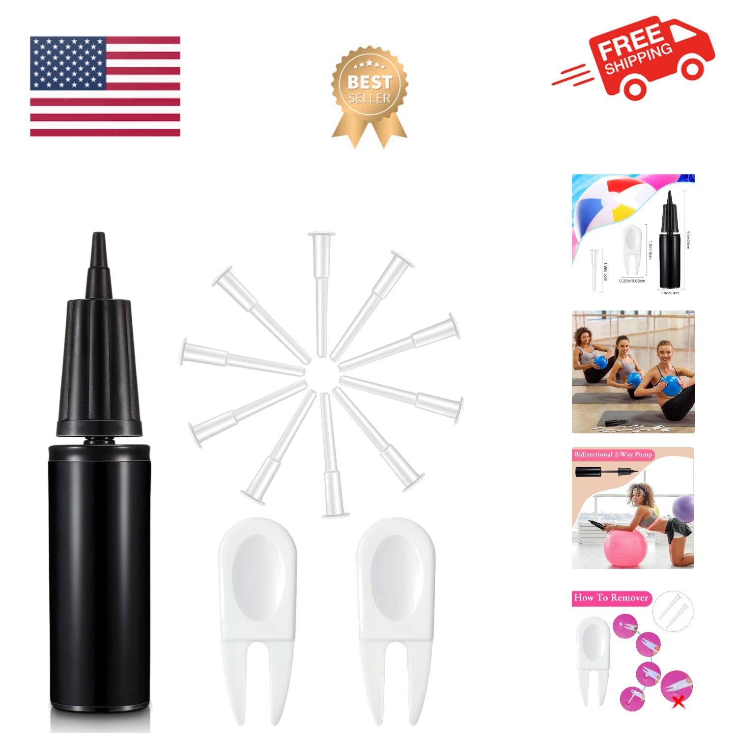 13 Pcs Black Exercise Ball Hand Pump Set Fitness Yoga Ball Inflator Pump with...