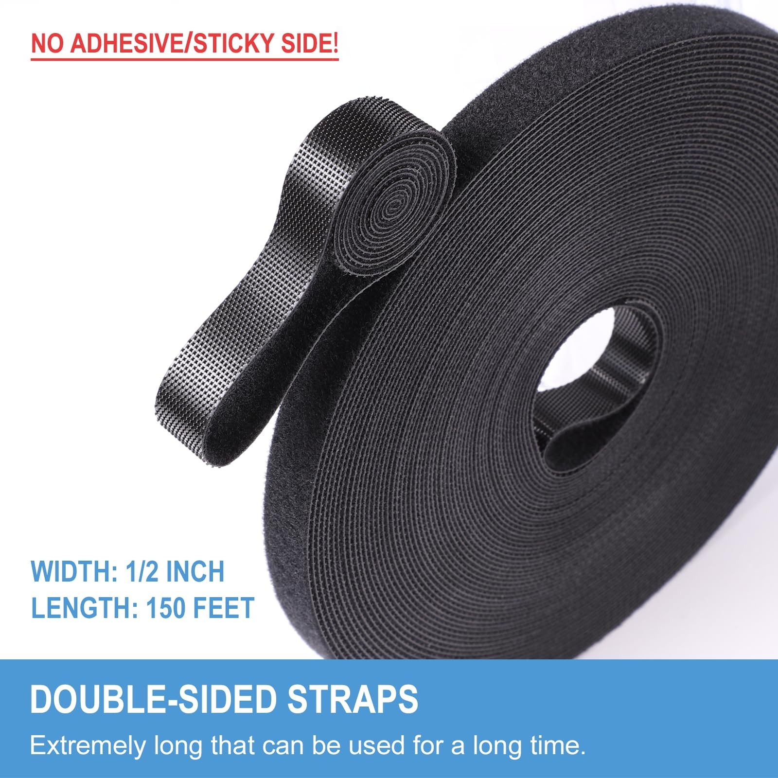 1/2in x 150ft Hook and Loop Roll Double-Sided Self-Gripping Wrap Straps