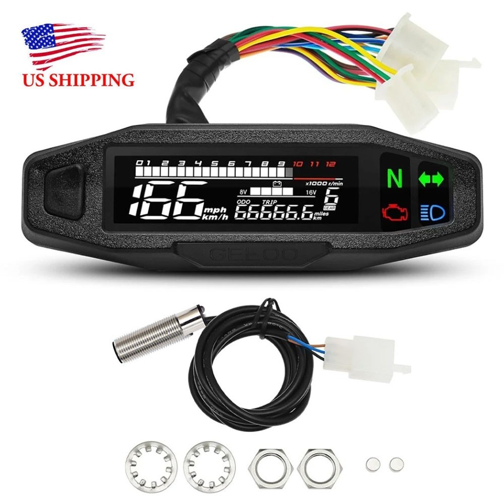 Motorcycle LCD digital speedometer Mileage meter Waterproof instrument Universal
