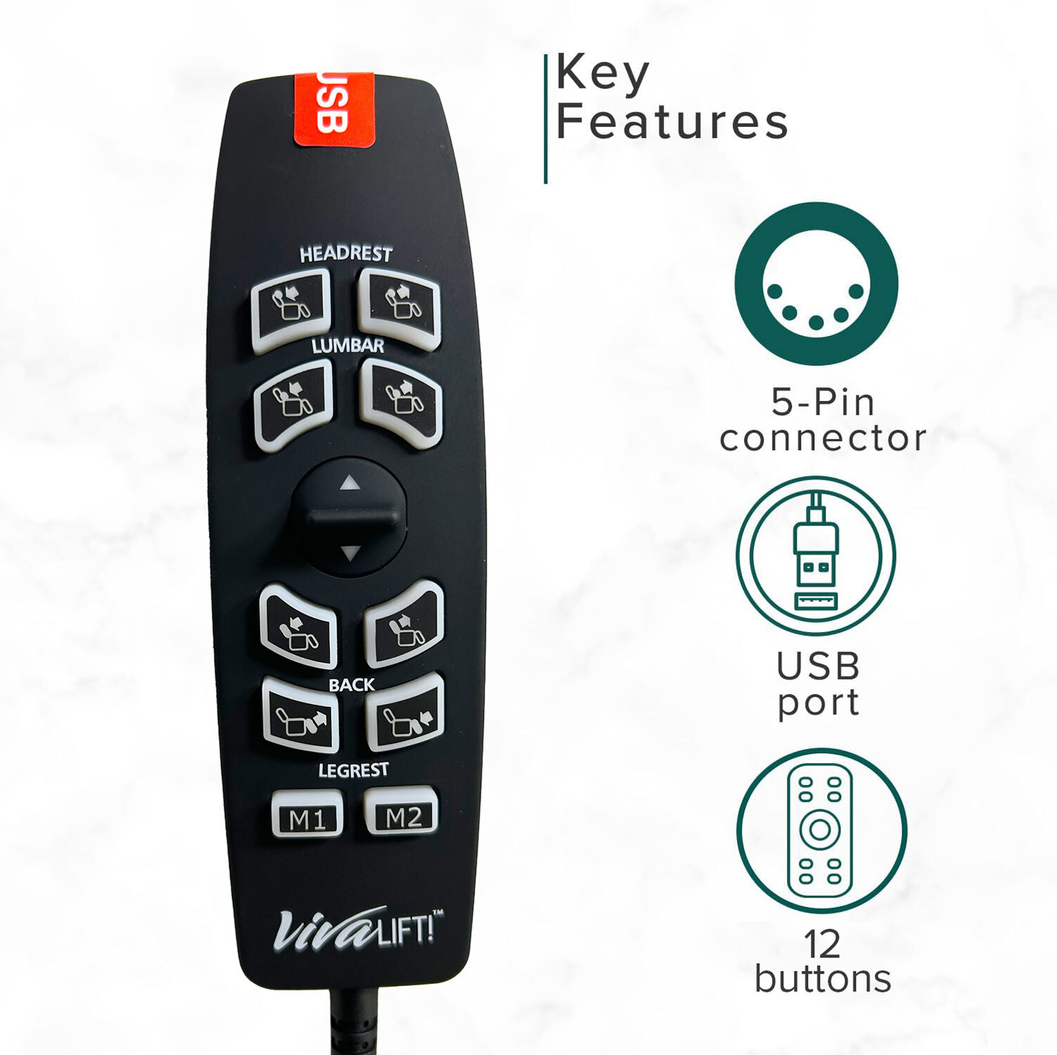 12-Button 5-Pin Hand Control Remote for Pride VivaLift Chair Later Version 2