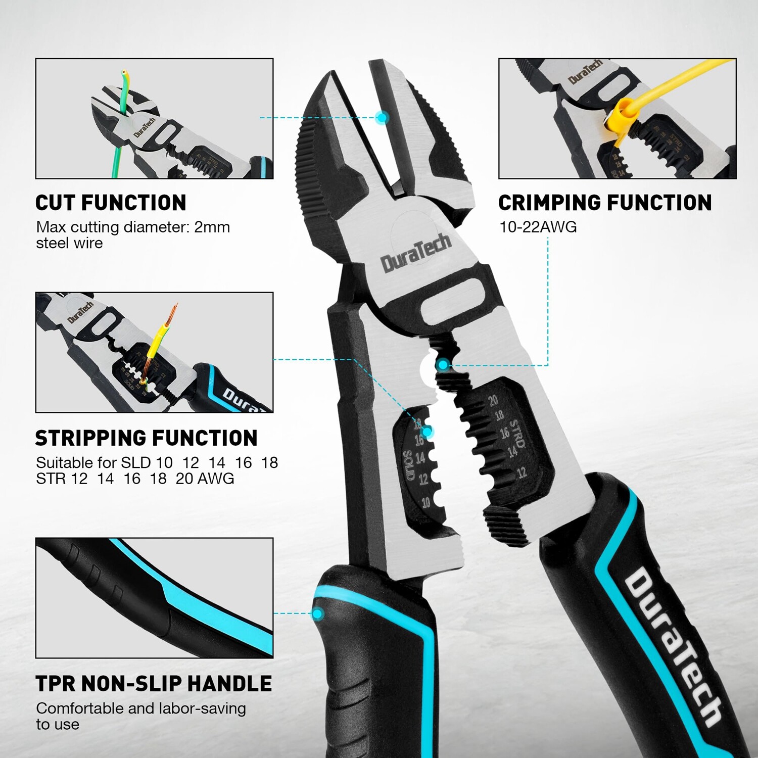 DURATECH 4-in-1 Diagonal Cutting Plier 8" Multifunction Heavy Duty Wire Stripper