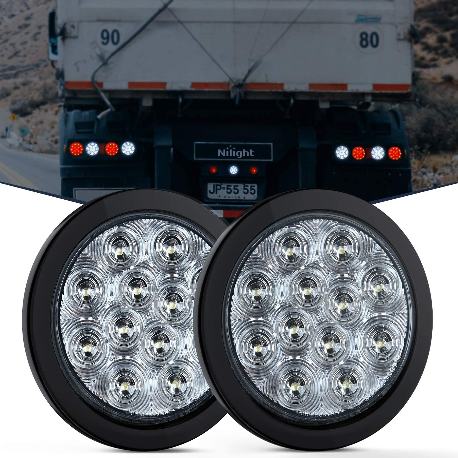 2PCS 4" White round LED Reverse Back up Light W/Surface Mount Grommet P