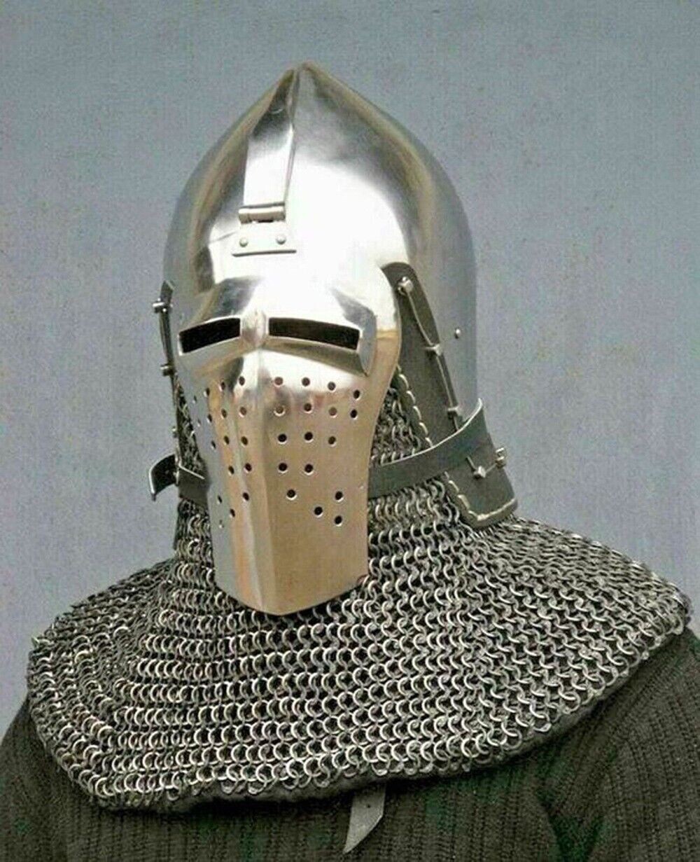 Medieval Combat Jousting Bascinet Helmet 16 Gauge Steel Visor Helmet