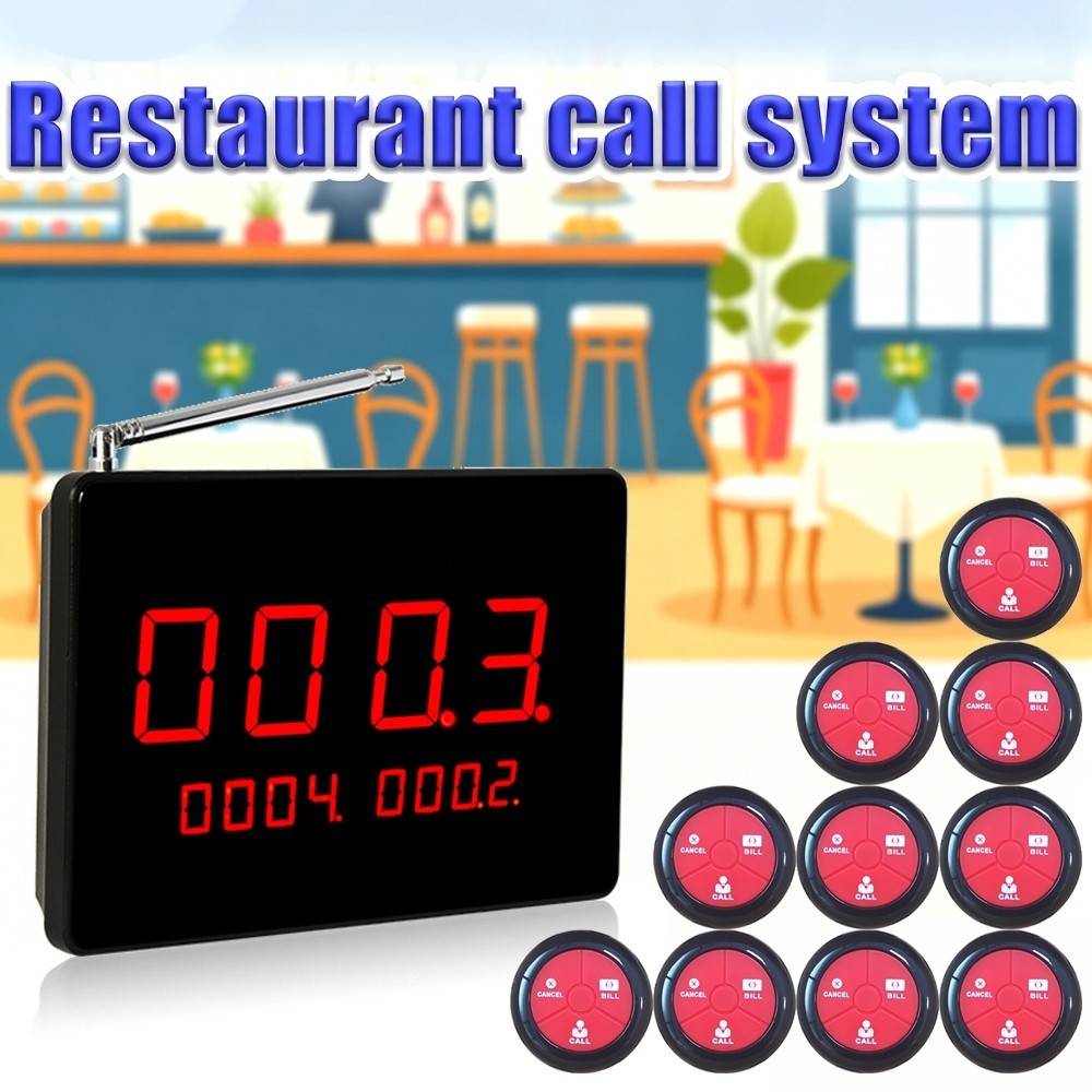 Wireless Restaurant Call System 3-Digit Display 10 Waterproof 3-Key Call Buttons