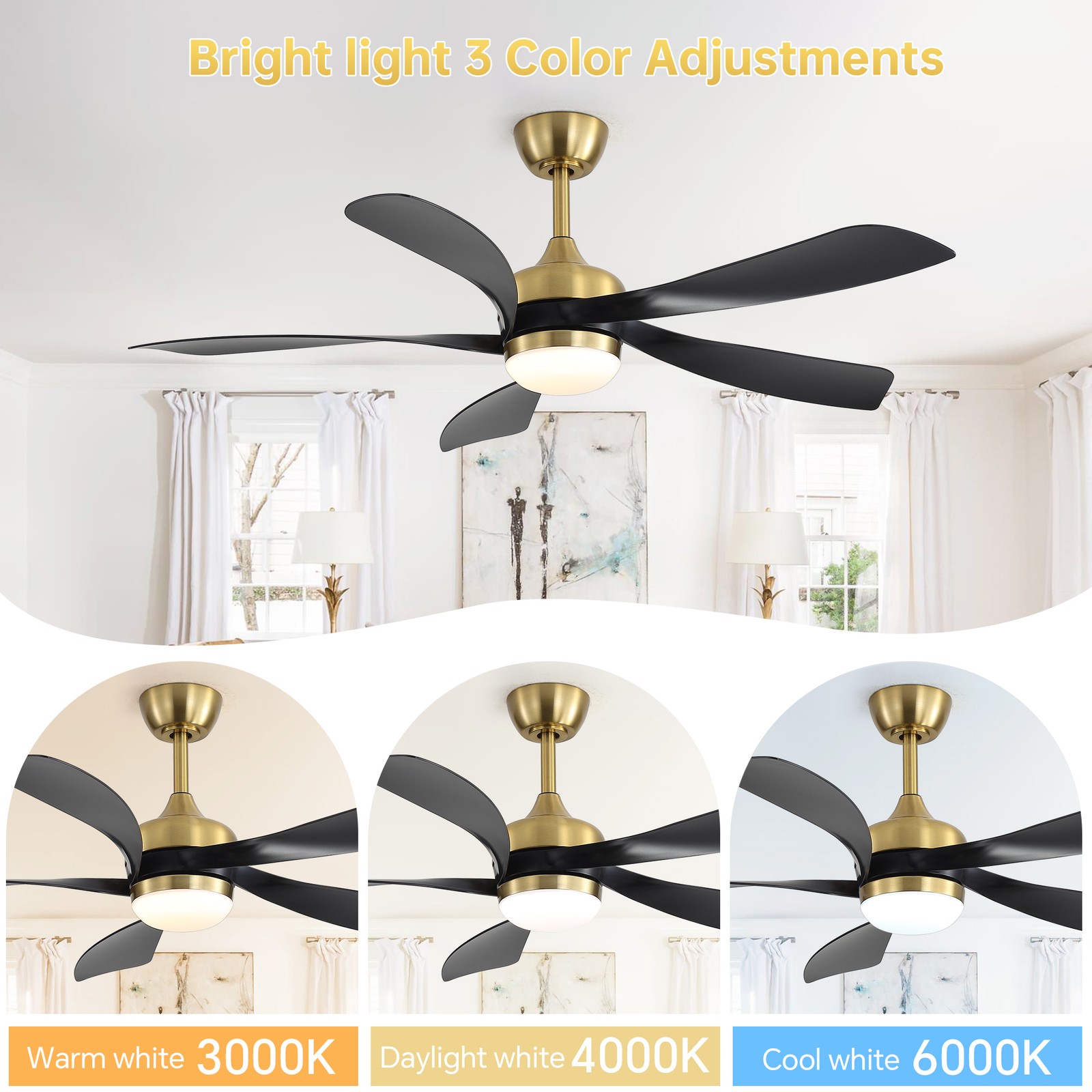 52" Ceiling Fan with Light,Remote Contol,Adjustable Dimmable Lighting Silent DC