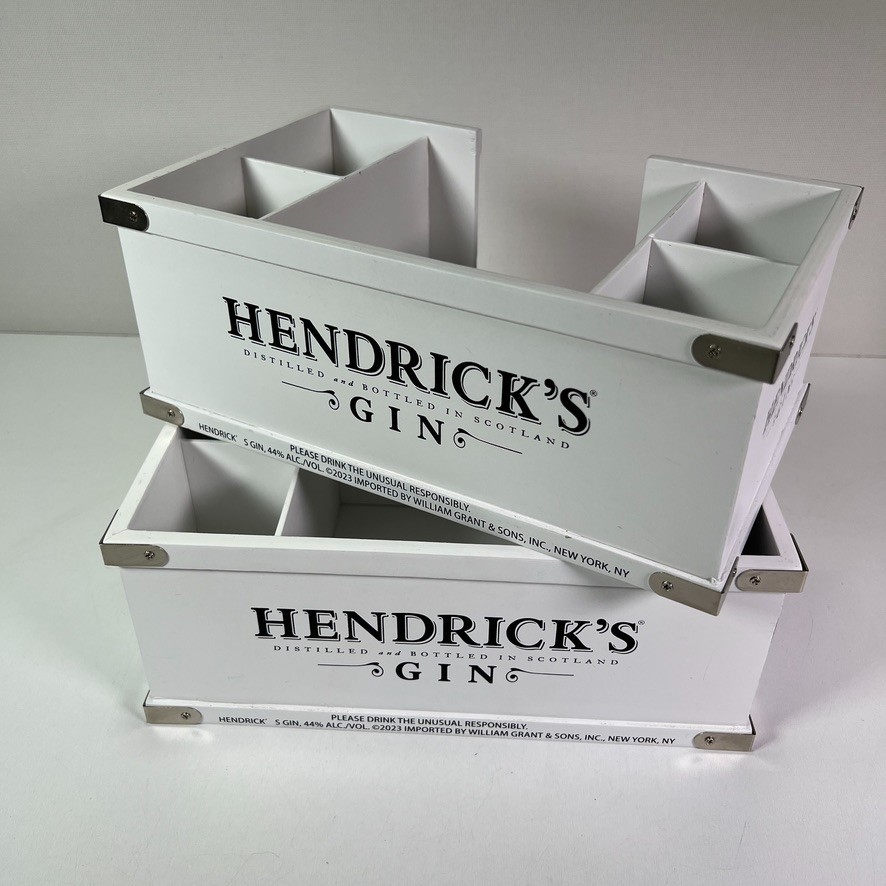 Hendrick's Gin Distilled and Bottled In Scotland Wood Box Caddy Bar Organizer 2x