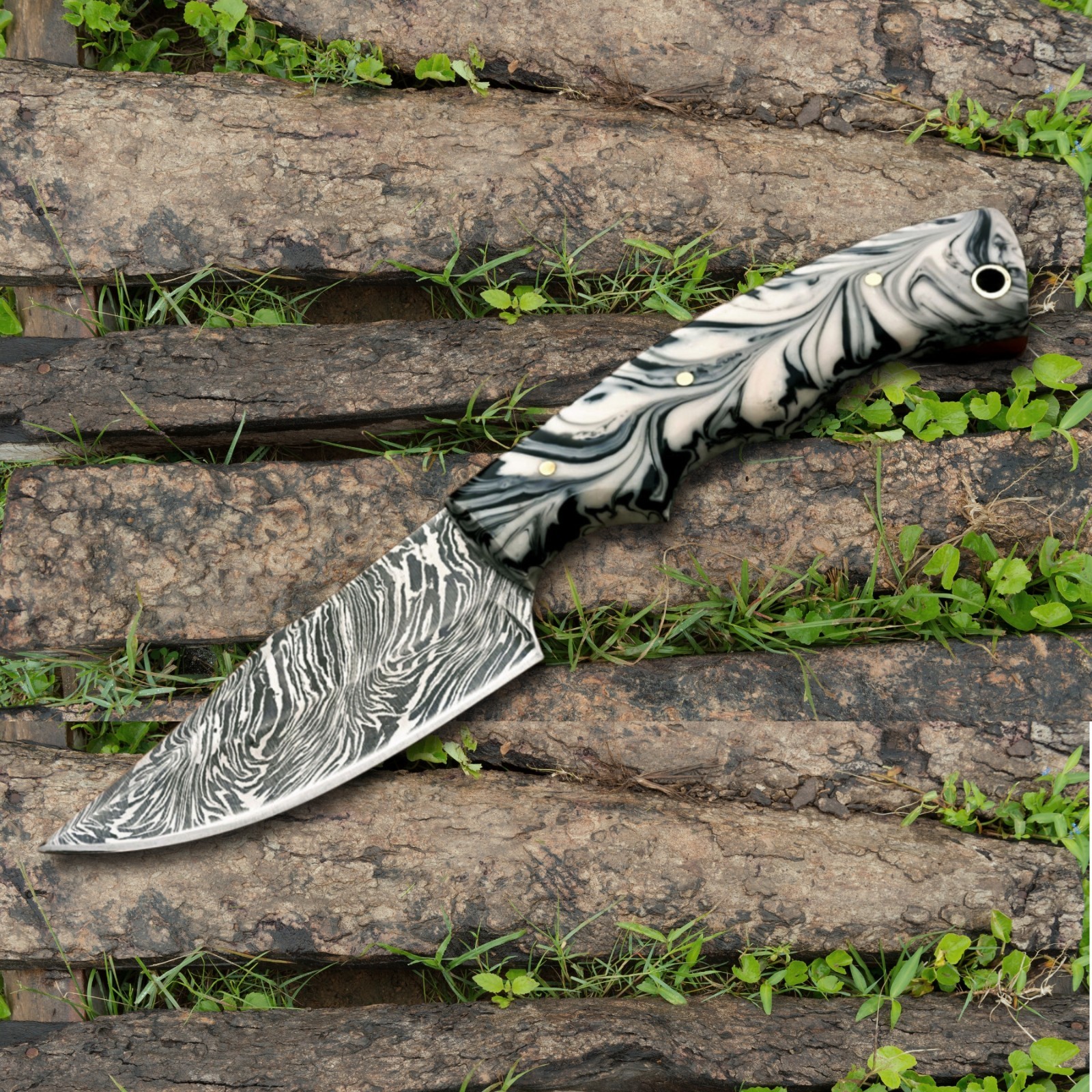 Full Tang Cowboy Skinner Knife Handmade Damascus Steel Knife with Sheath