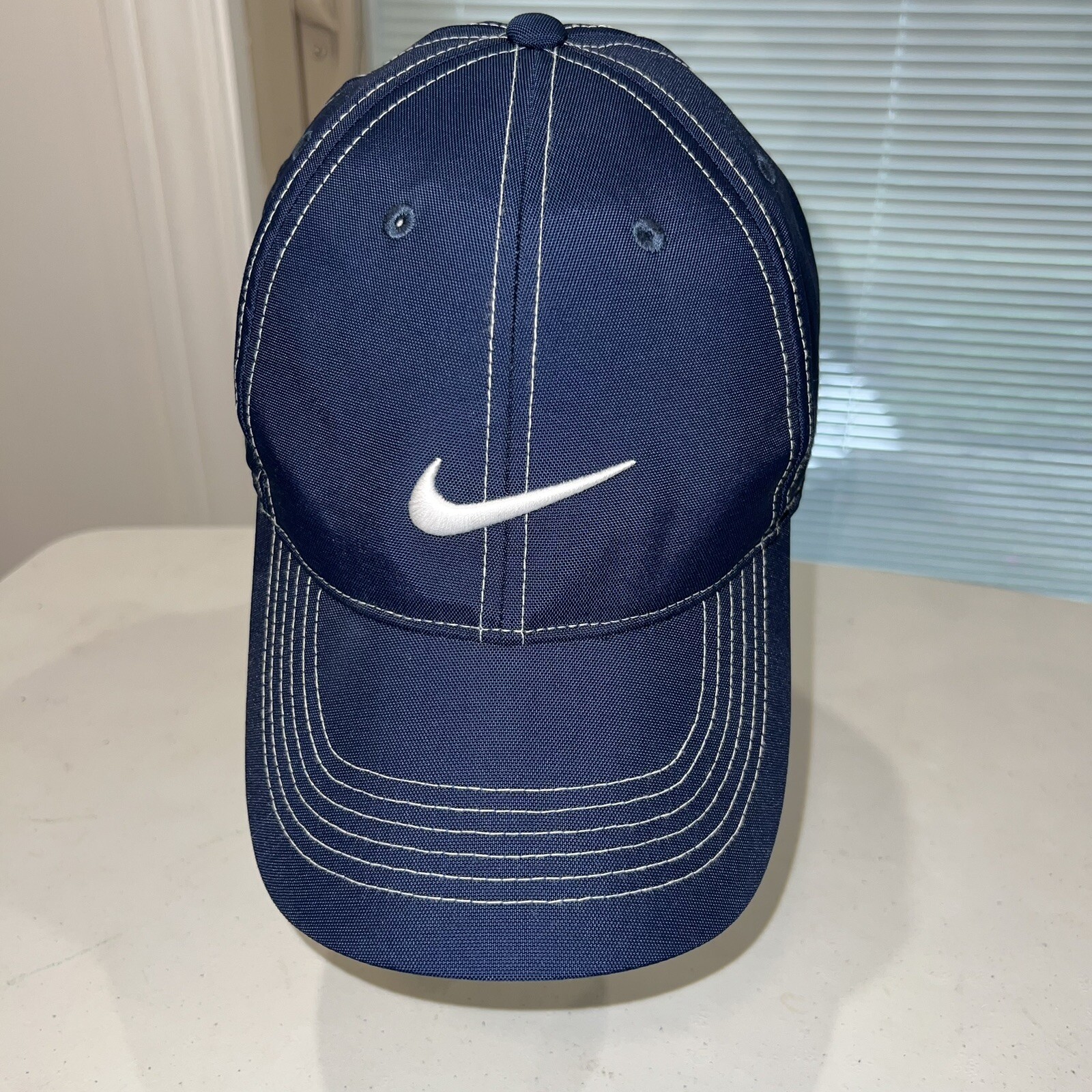 Nike Golf Blue Polyester White NIKE Swoosh Hat Cap Hook Loop Smart Auction EUC