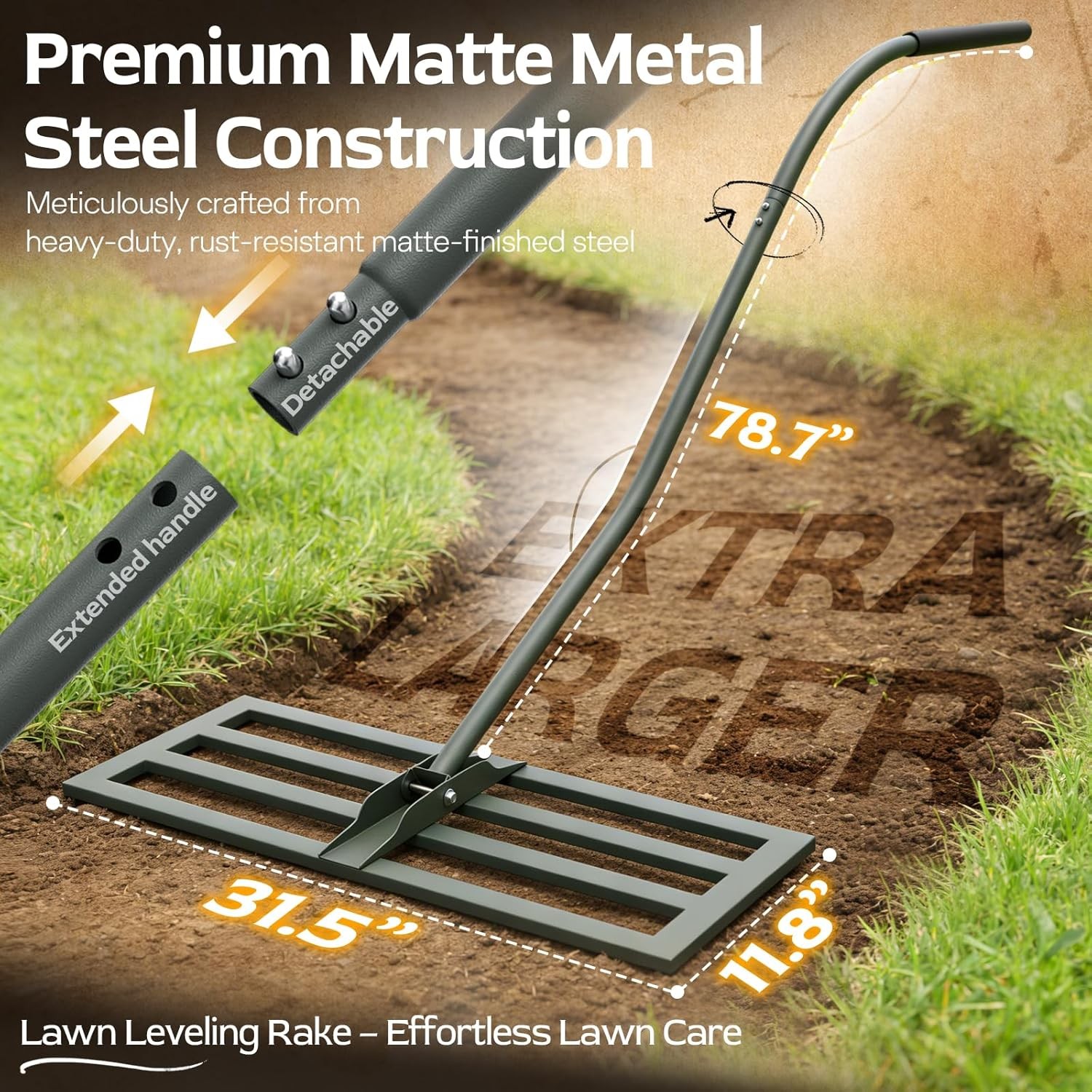 31.5×11.8 Heavy-Duty Lawn Level Rake, Ergonomic Handle