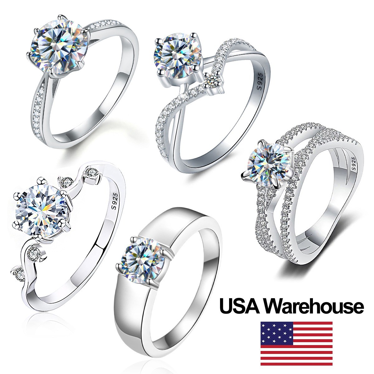 Moissanite Fashion Geometric Ring for Women S925 Sterling Silver Engagement Gift