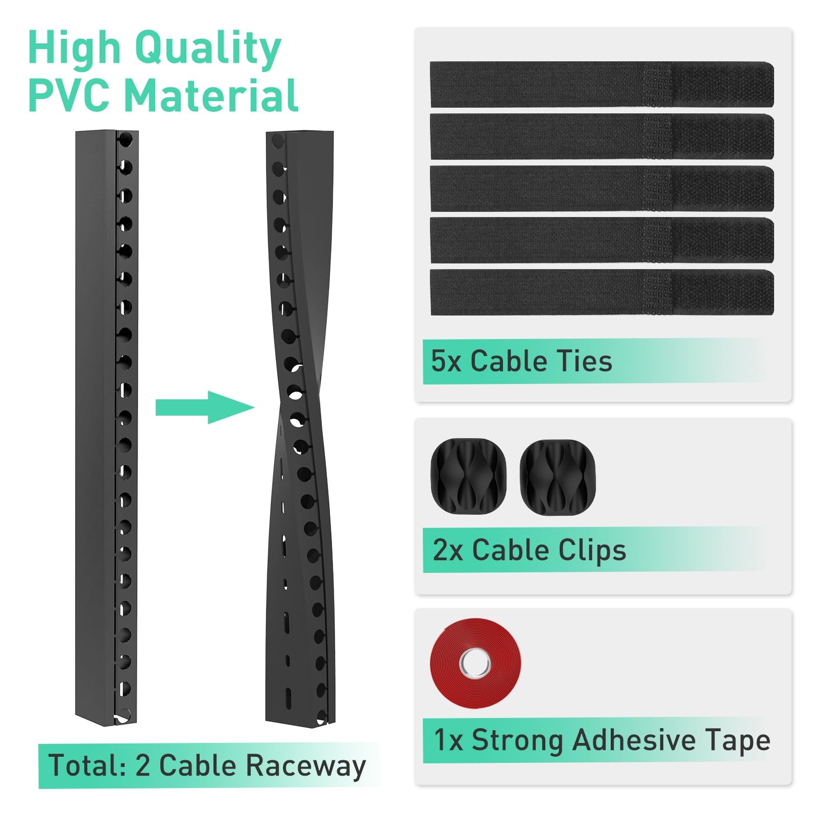 Updated Cable Raceway Kit - 31 (2X15.4) Inch Open Slot Wire 2 Pack, Black