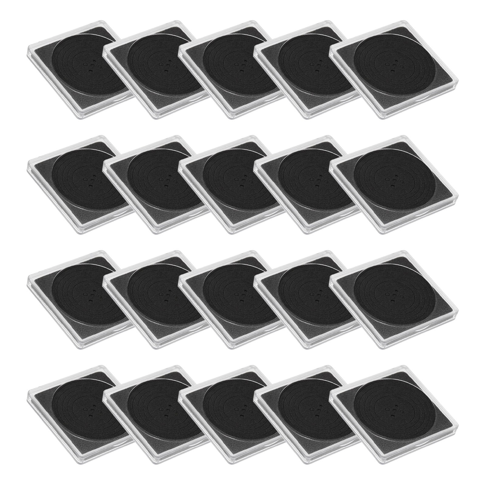Coin snap holder, 20pcs square case collection 20/25/30/35/40mm, black