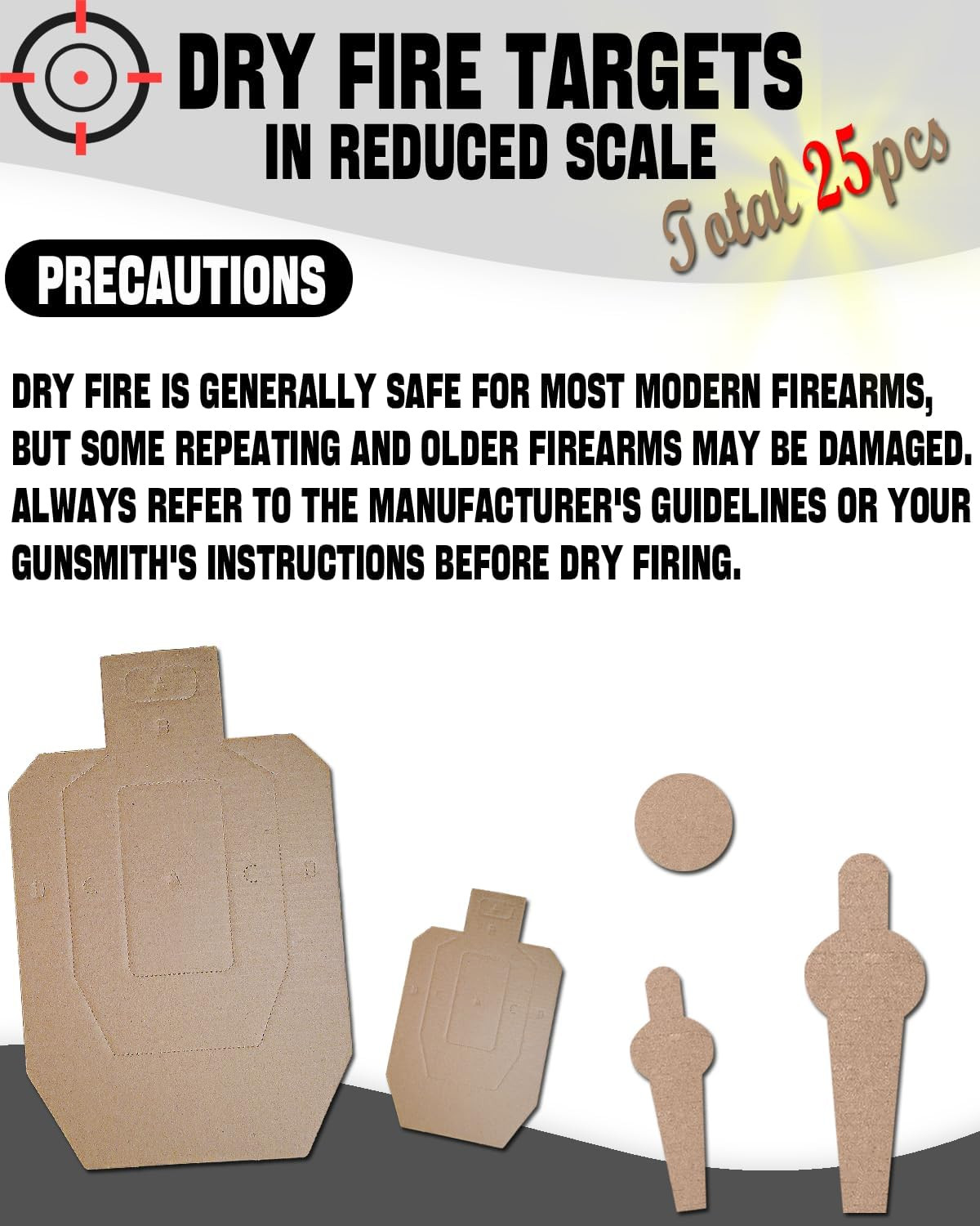 25 Pcs Dry Fire Cardboard Targets - Silhouette Simulation for Shooting Practice