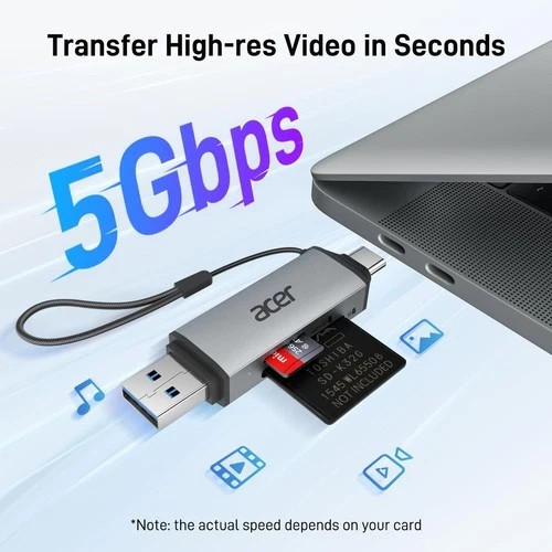 acer SD Card Reader USB C Dual Slots USB 3.0 Type C to Micro SD Card Adapter