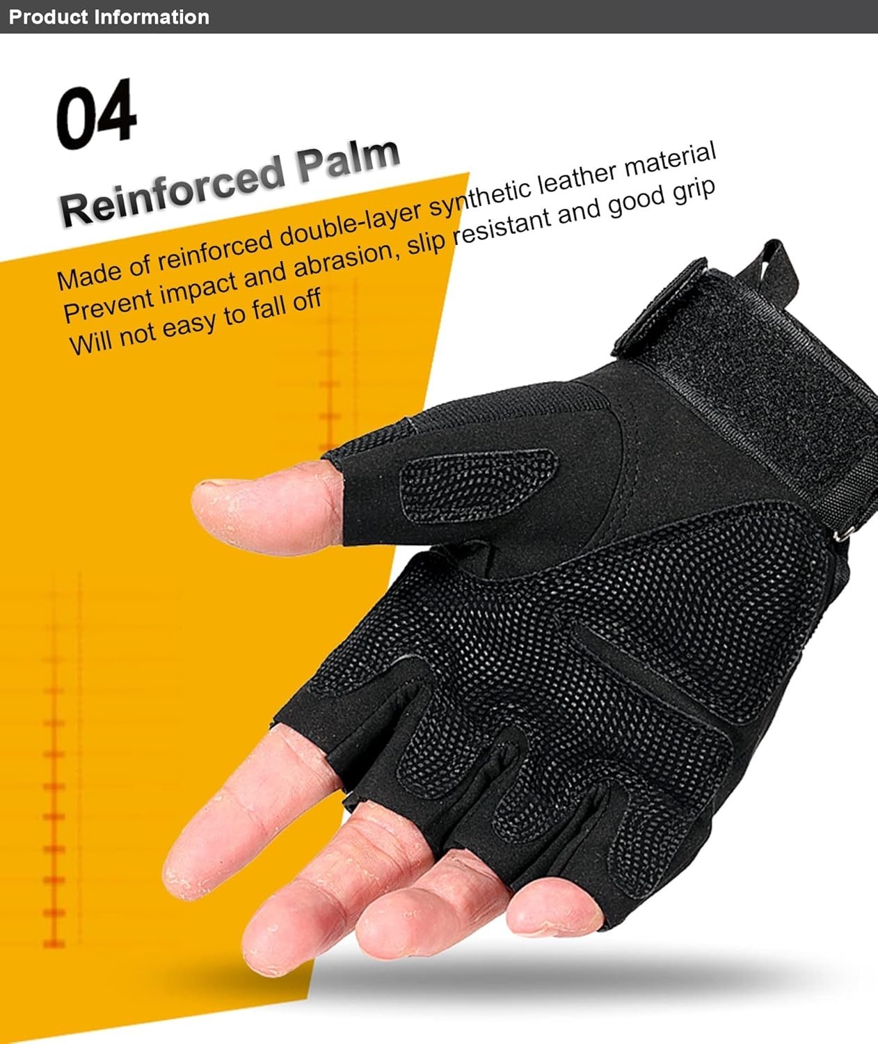 Durable Fingerless Workout Gloves with Knuckle Protection for Men - Black