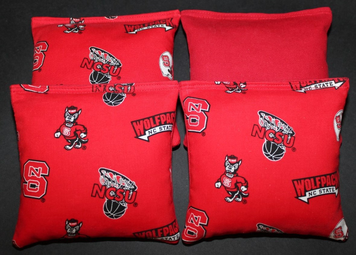 4 CORNHOLE BEANBAGS made w North Carolina State University WOLFPACK Fabric