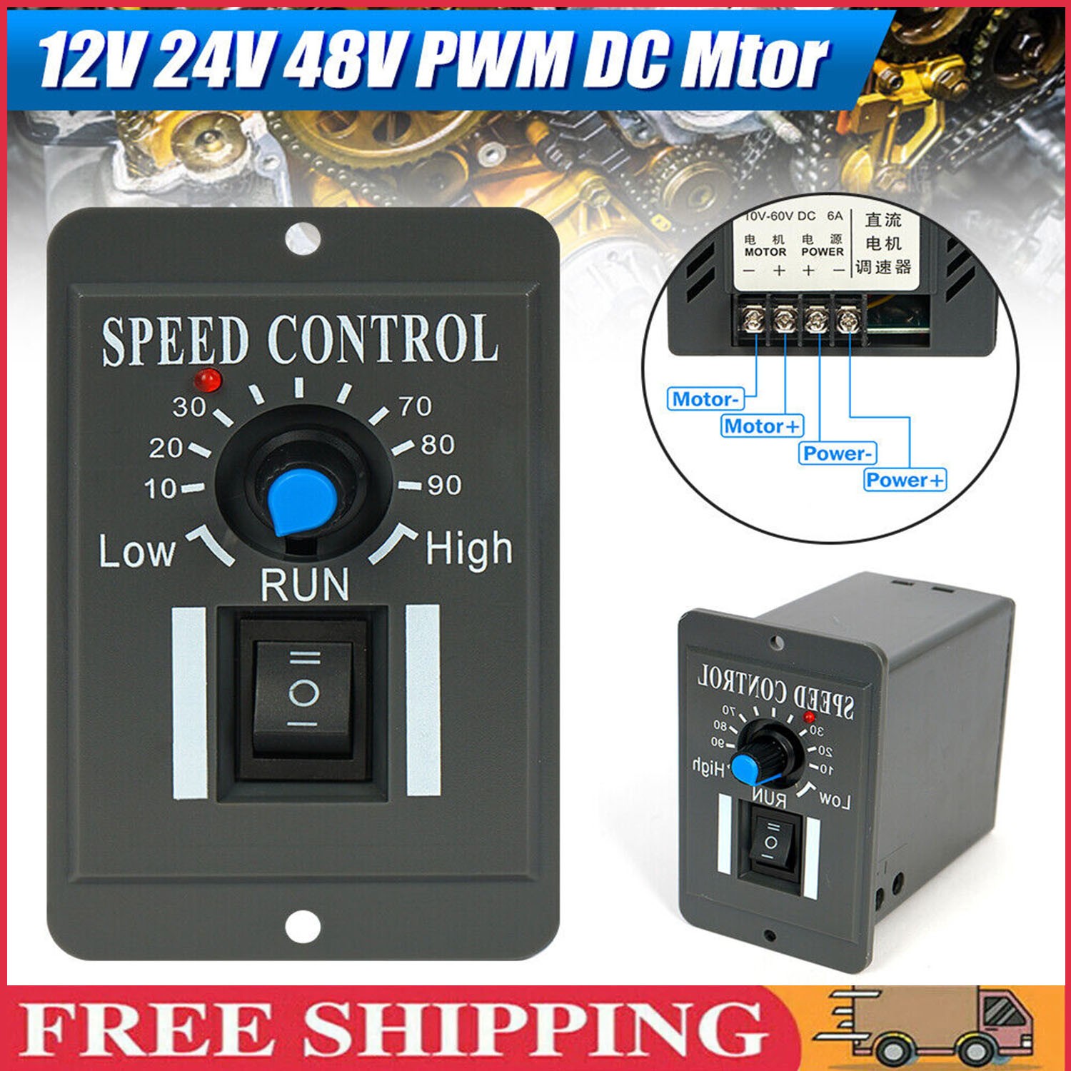 DC 10-60V 6A PWM DC Motor Speed Controller Reversible Switch Regulator Switch