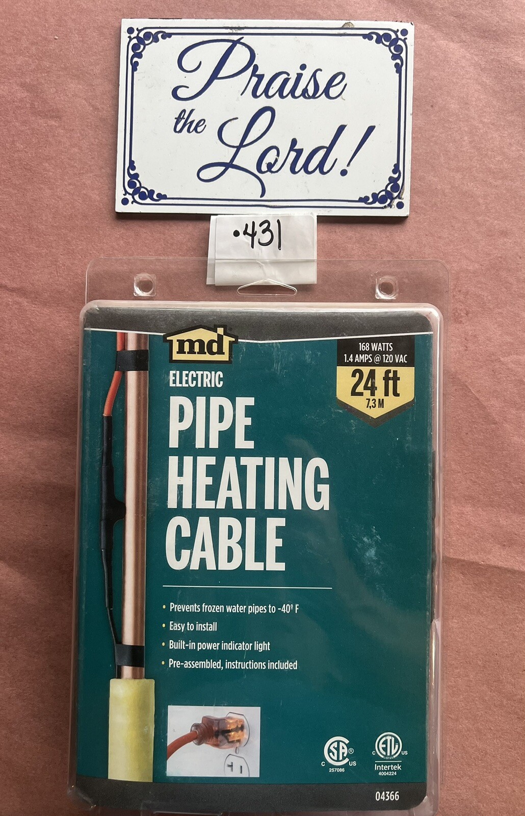 MD Electric Pipe Heating Cable MD Building 04366, 168W, 24ft