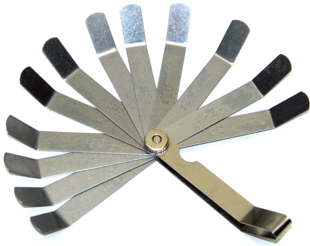 12 BLADES FEELER GAUGE 3" X 1/2" IN - MILIMETERS ENGRAVING 0.008" TO 0.026"