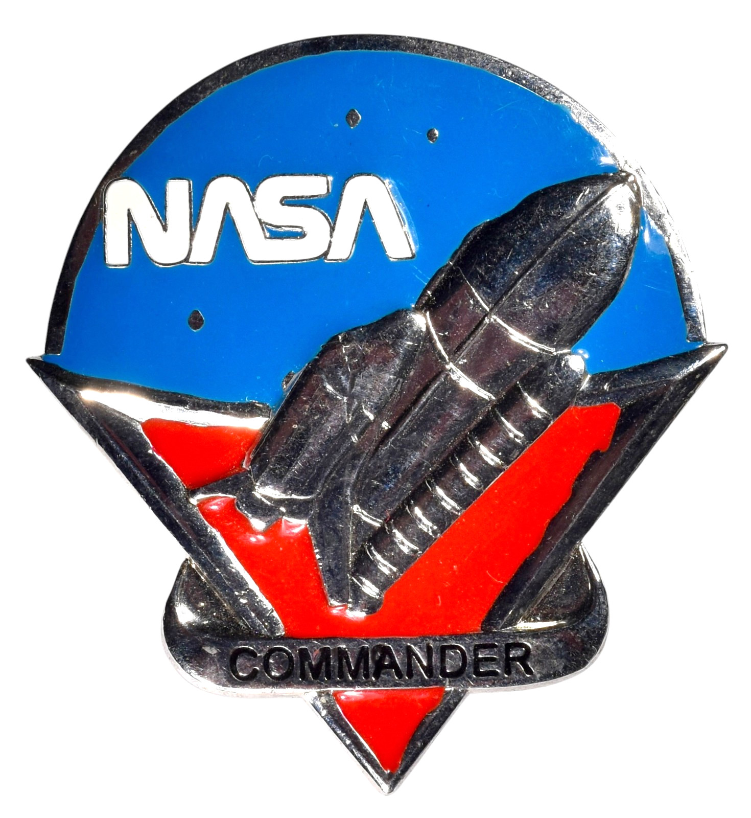 Vintage America NASA Space Agency Commander Large Enamel Brooch Badge