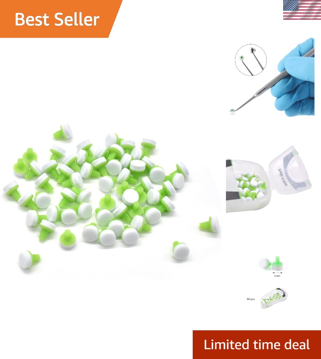 Fast-Acting Dental Foam Pads: 60 Pcs for Composite Modeling - 4mm & 6mm