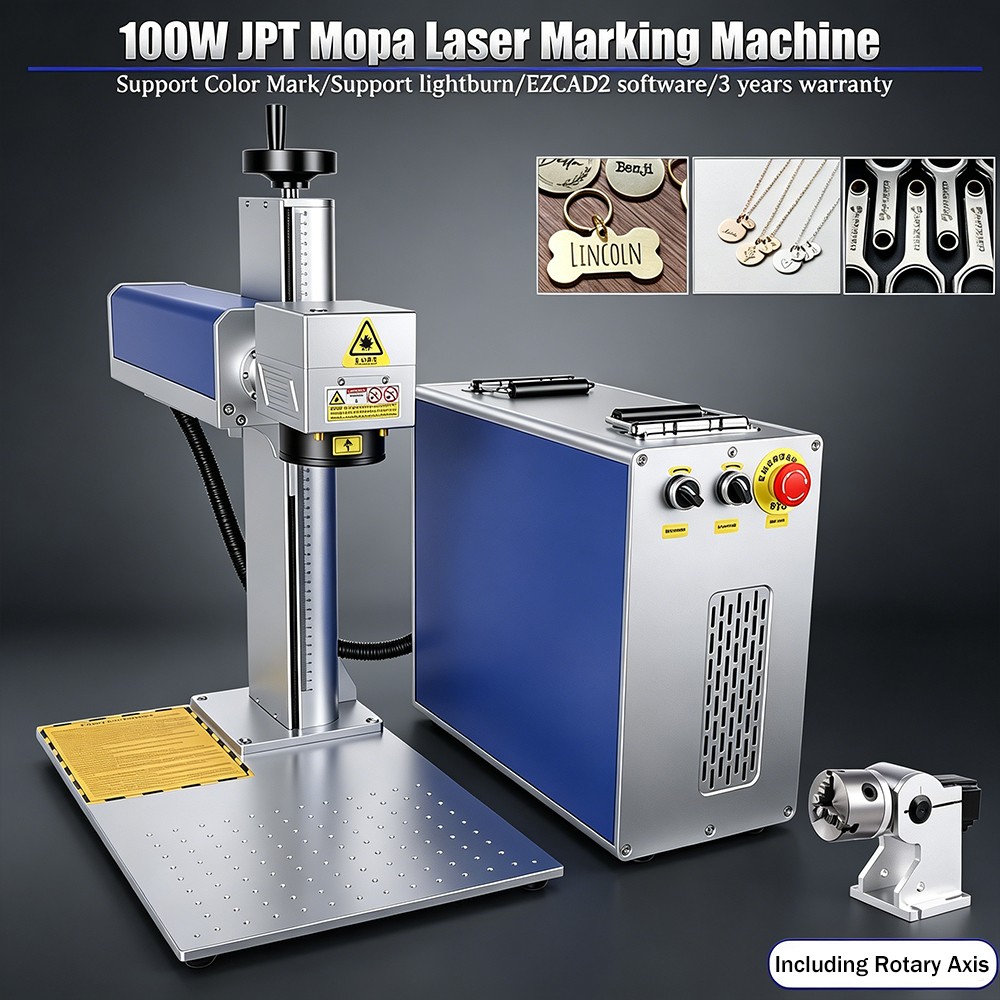 100W JPT Mopa Fiber Laser Marking Machine Laser Engraver For Gold Metal BJJCZ US