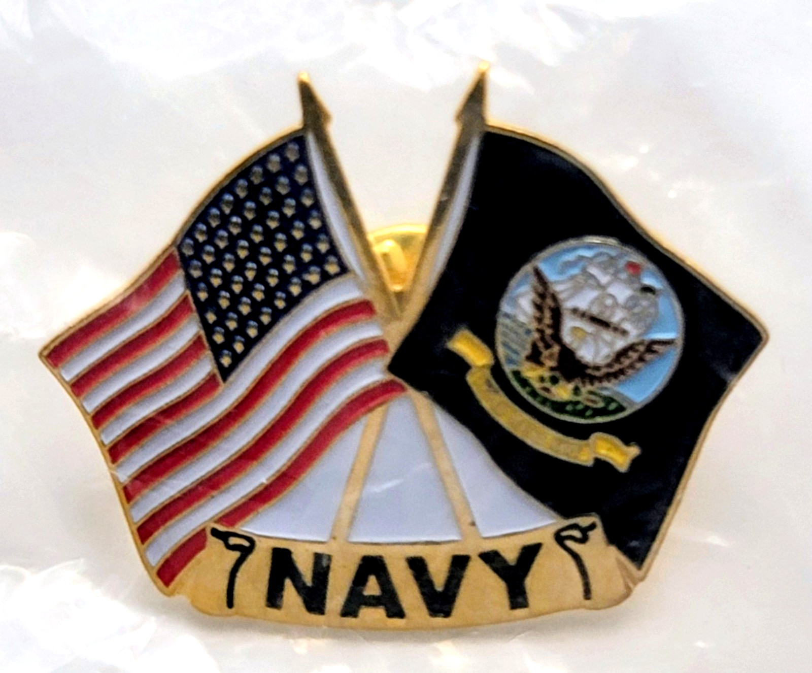 United States Navy American Flag  Enamel Pin Patriotic Crossed Flags Military