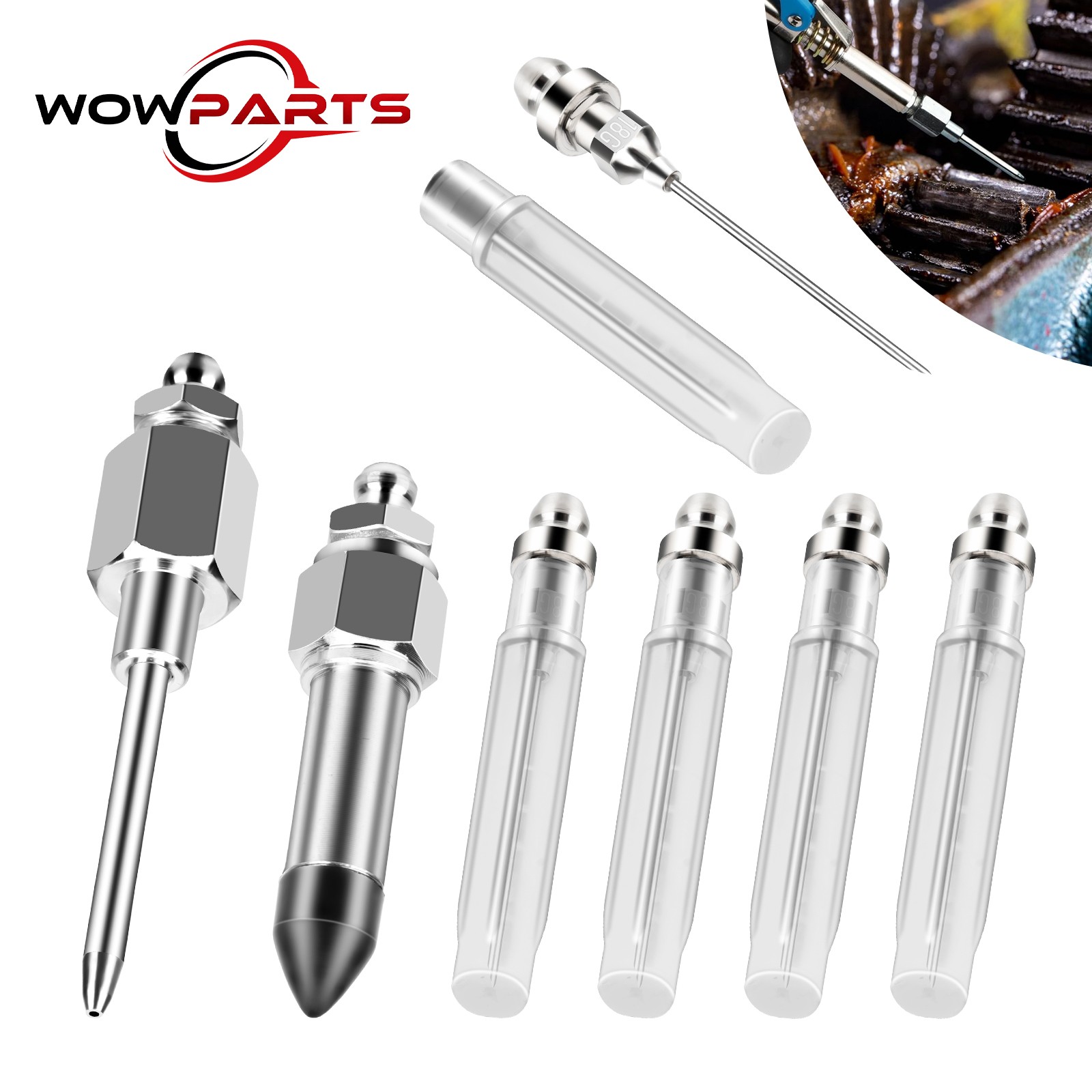 Grease Gun Injector Needle Nozzle Dispenser Rubber Joint Fitting Accessories Set