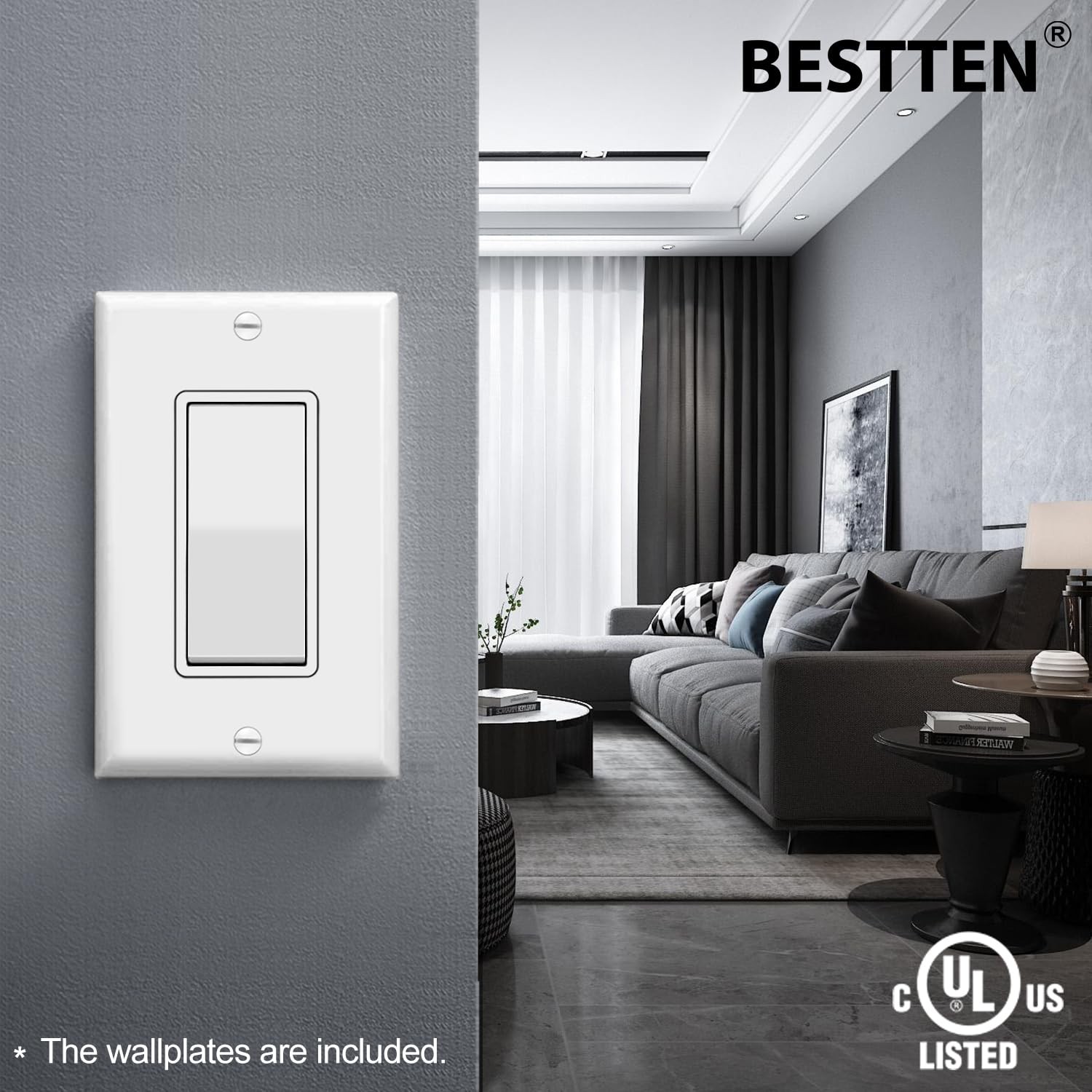 10 Pack Single Pole Decorator Light Switch with Wallplate, 15A 120/277V, Rocker
