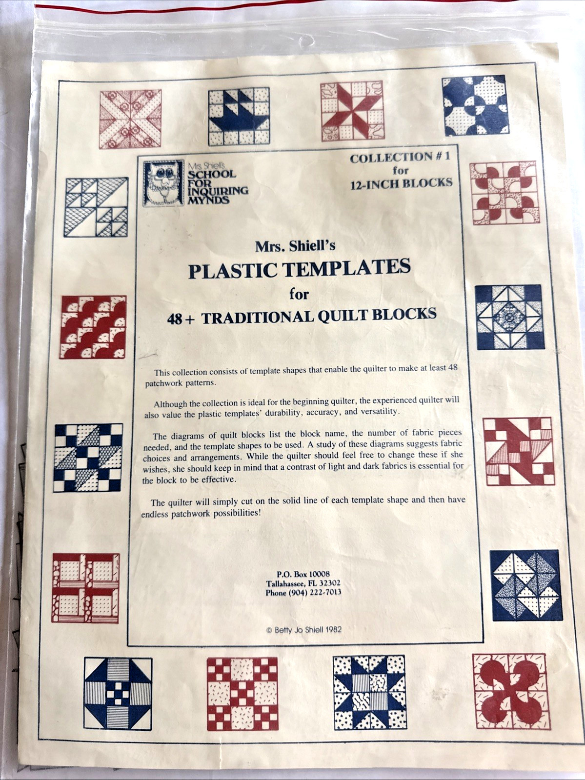 Mrs Shiell's Plastic Templates for 48+ Traditional Quilt Blocks Collection #1