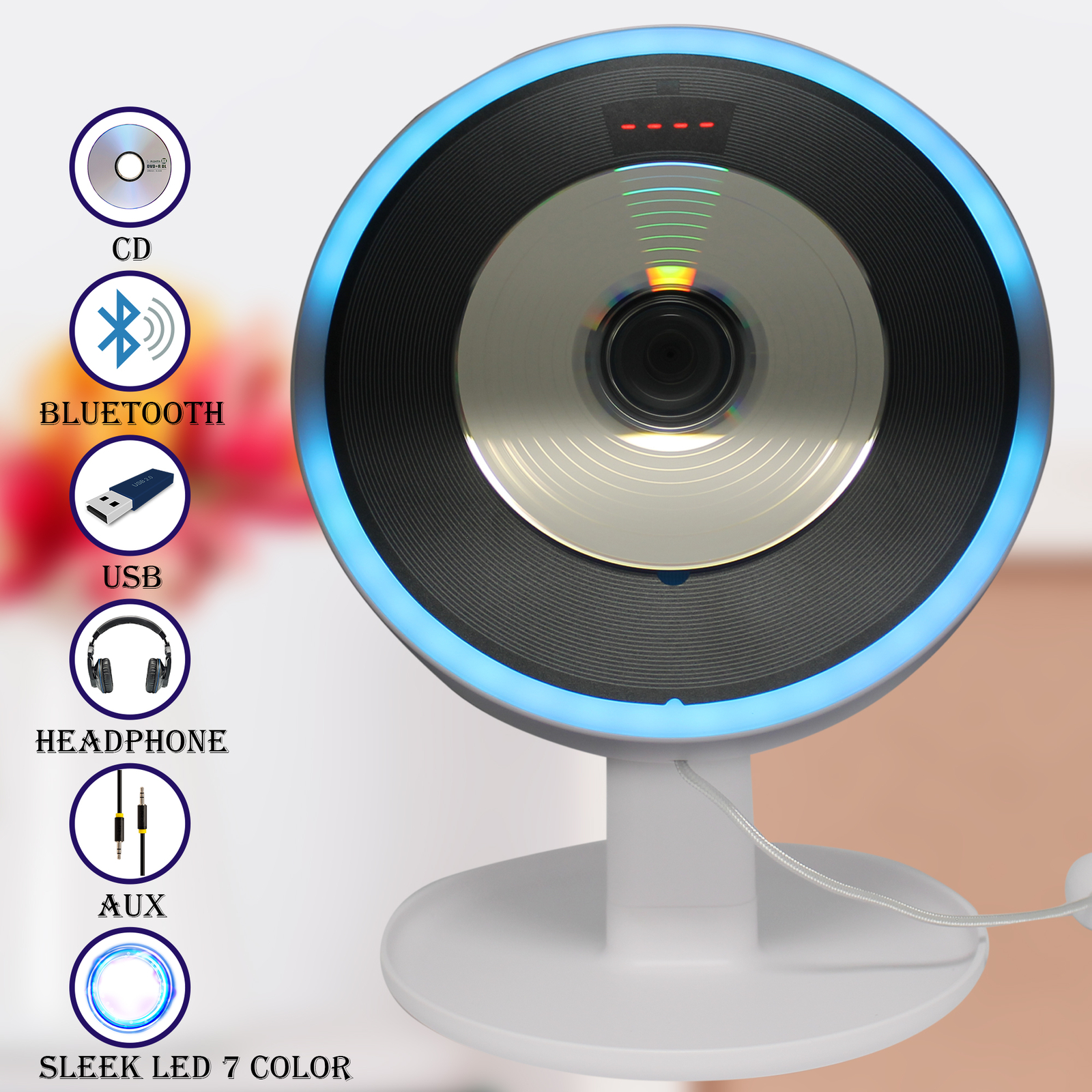 Technical Pro Portable Stylish Wall Mounted CD Player with Bluetooth, LED & USB