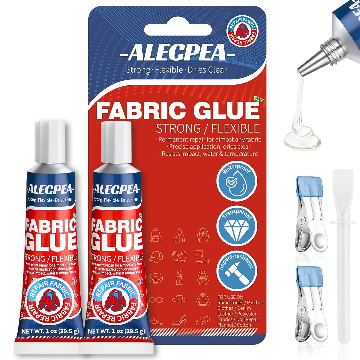 Fabric Glue Permanent, 2 X 29.5G, for Clothing Repairs and Patches | a Clear No-