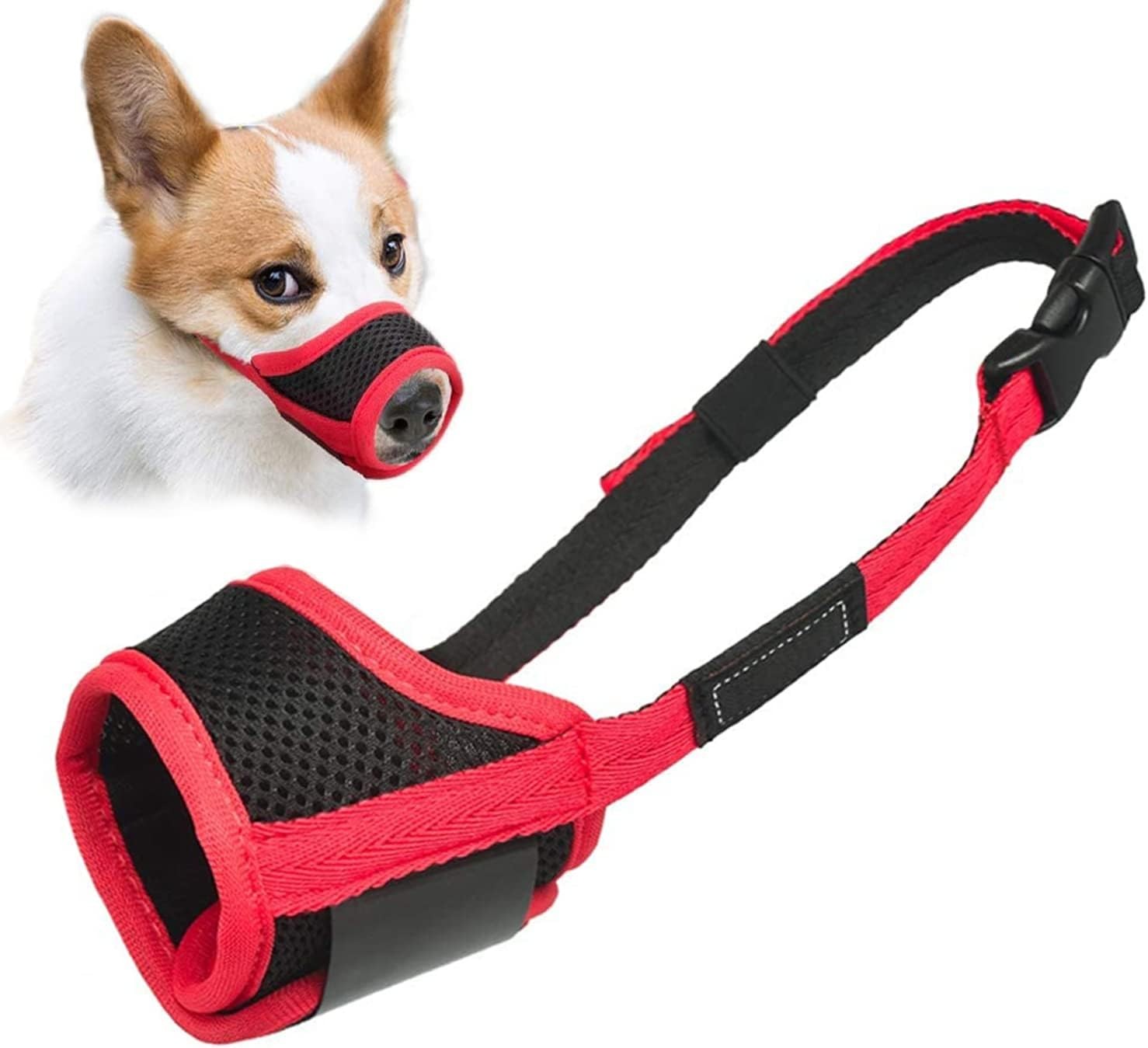 LUCKYPAW Dog Muzzle Anti Biting and Chewing with XS-Snout(3½-4½"), Red Trim