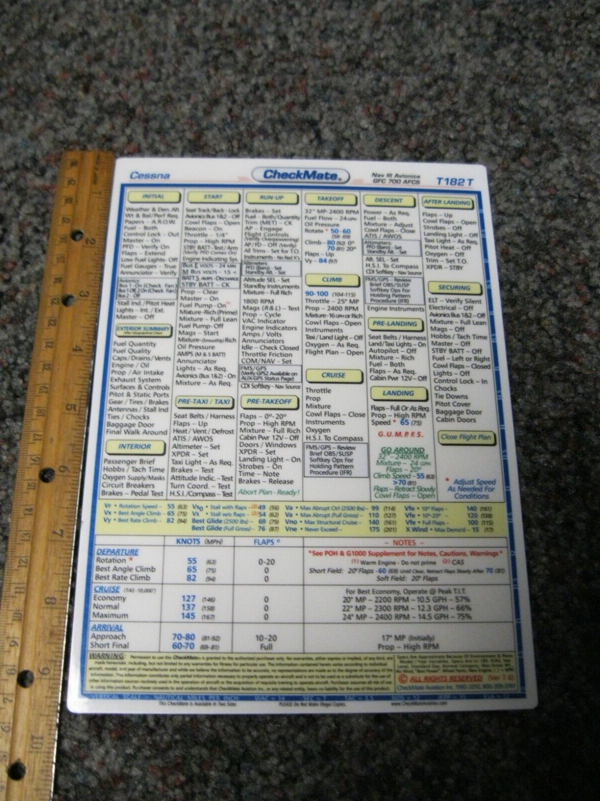 CheckMate Aviation laminated Checklist - Cessna T182T Nav III GFC 6 3/4 x 9 3/8