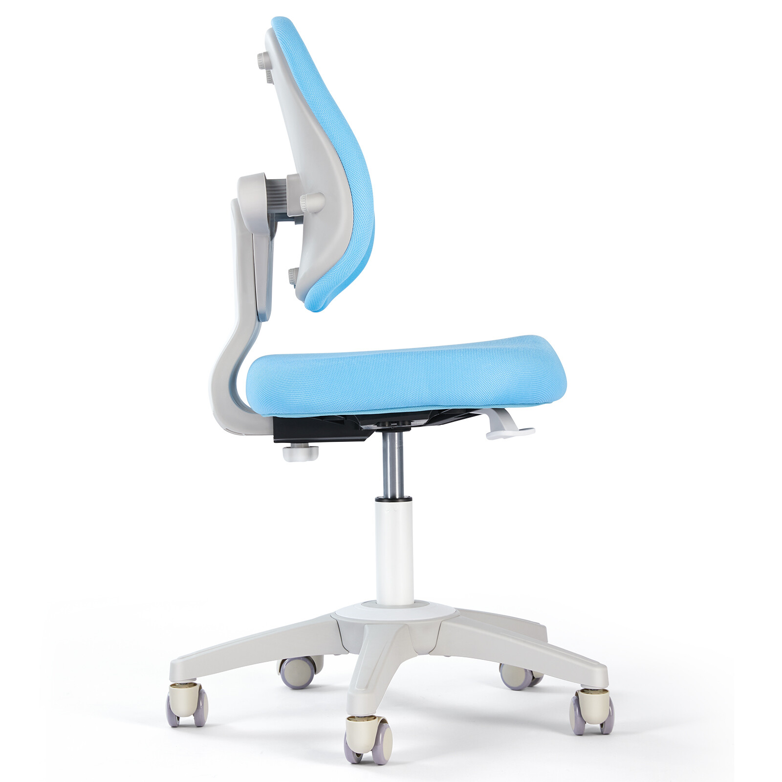 Blue Kids Study Chair Adjustable Height & Seat Depth Auto Brake Caster Boy Chair