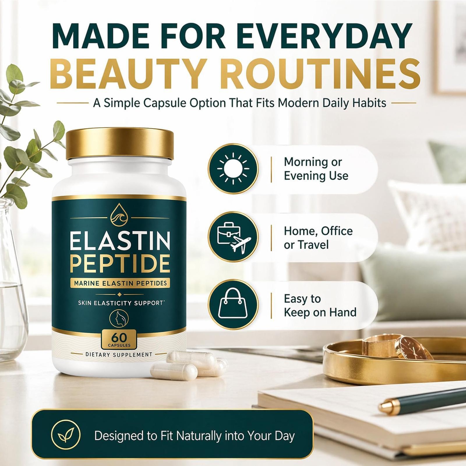 Elastin Peptide Skin Tightening Supplement, Skin Elasticity, 60 Count