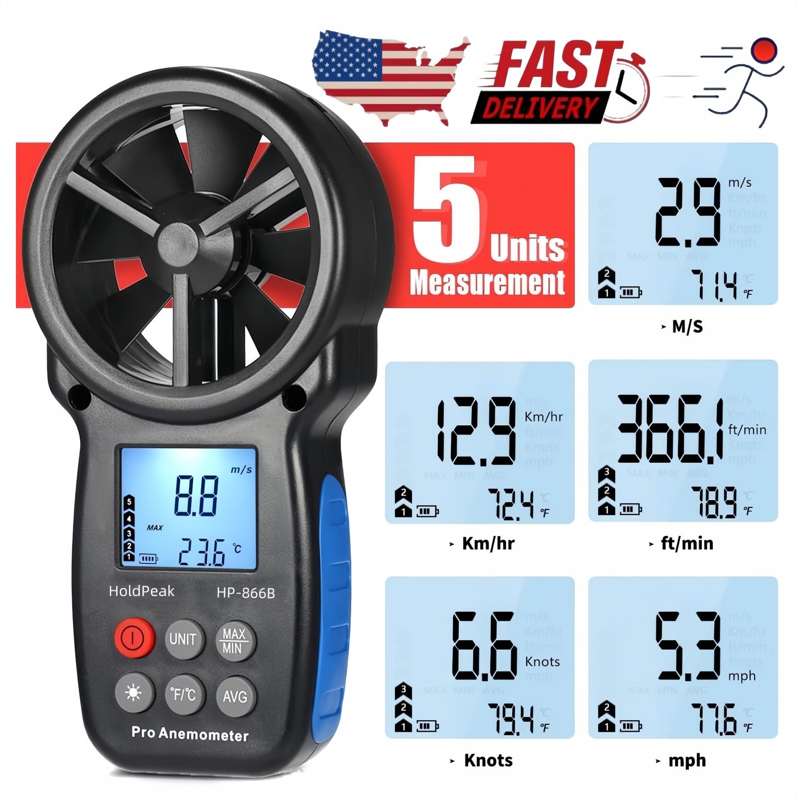 Digital Anemometer Wind Speed Gauge Meter 30M/s Chill Air Flow Tester HVAC DRONE