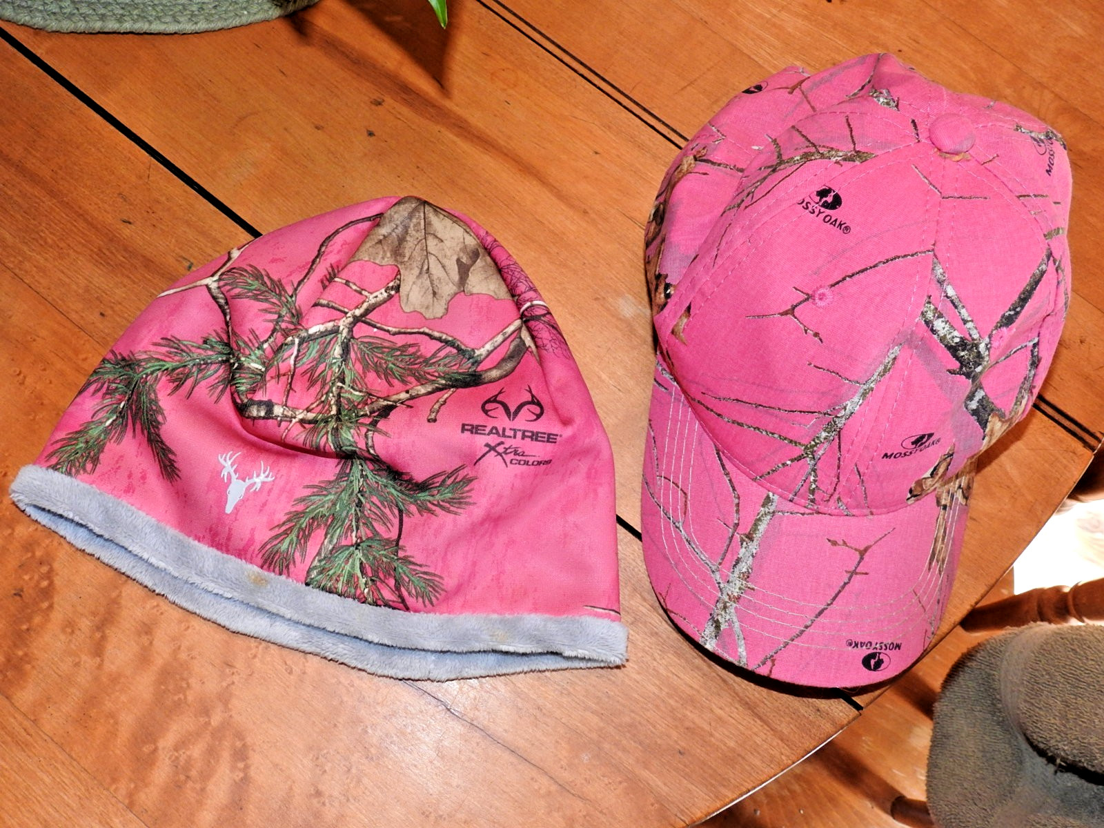 SET of TWO PINK Camo Womens real tree beanie stocking hat Mossy Oak Baseball Cap