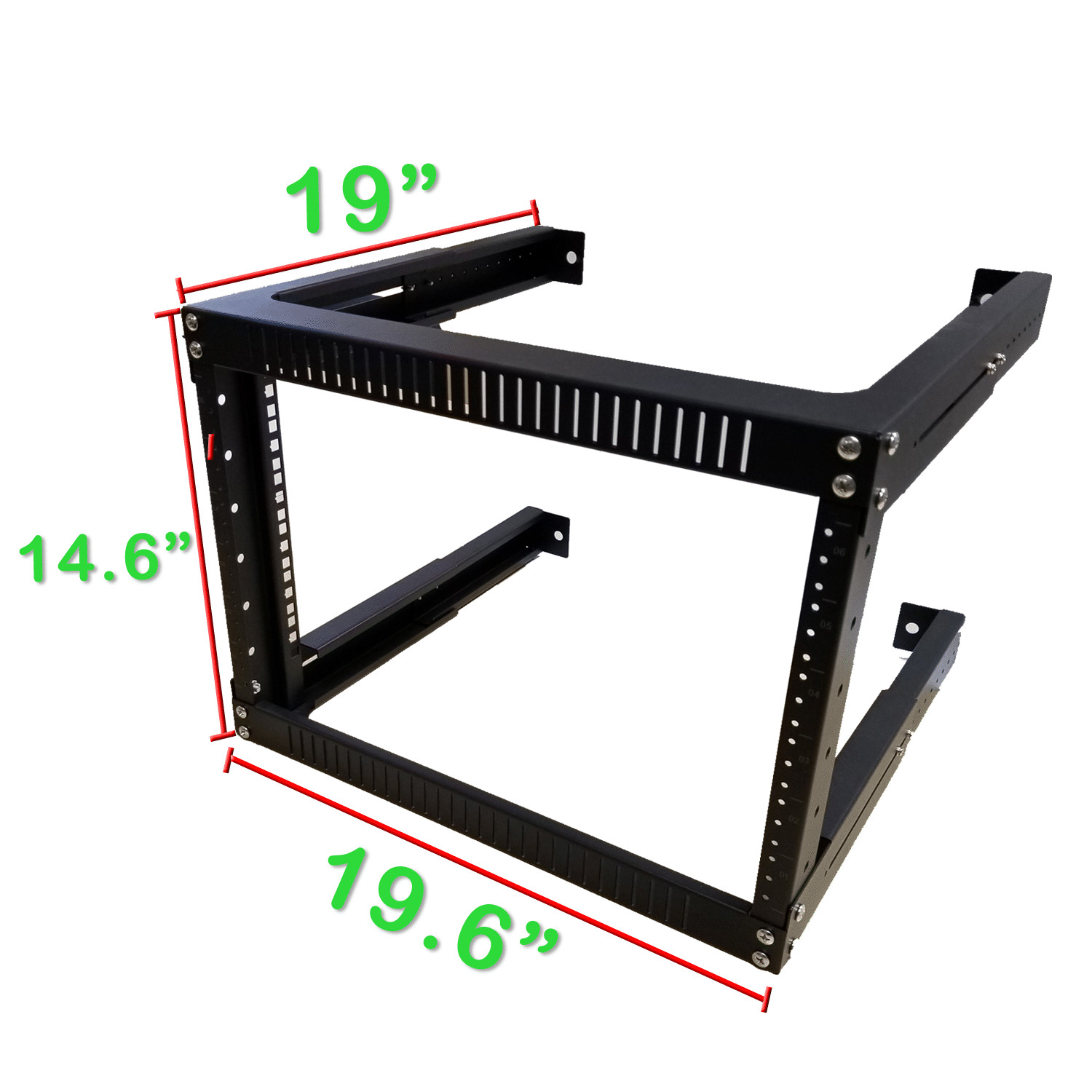 6U Open Frame Rack Expandable upto 19.5" Deep 4-Post Wall Mount Network Cabinet