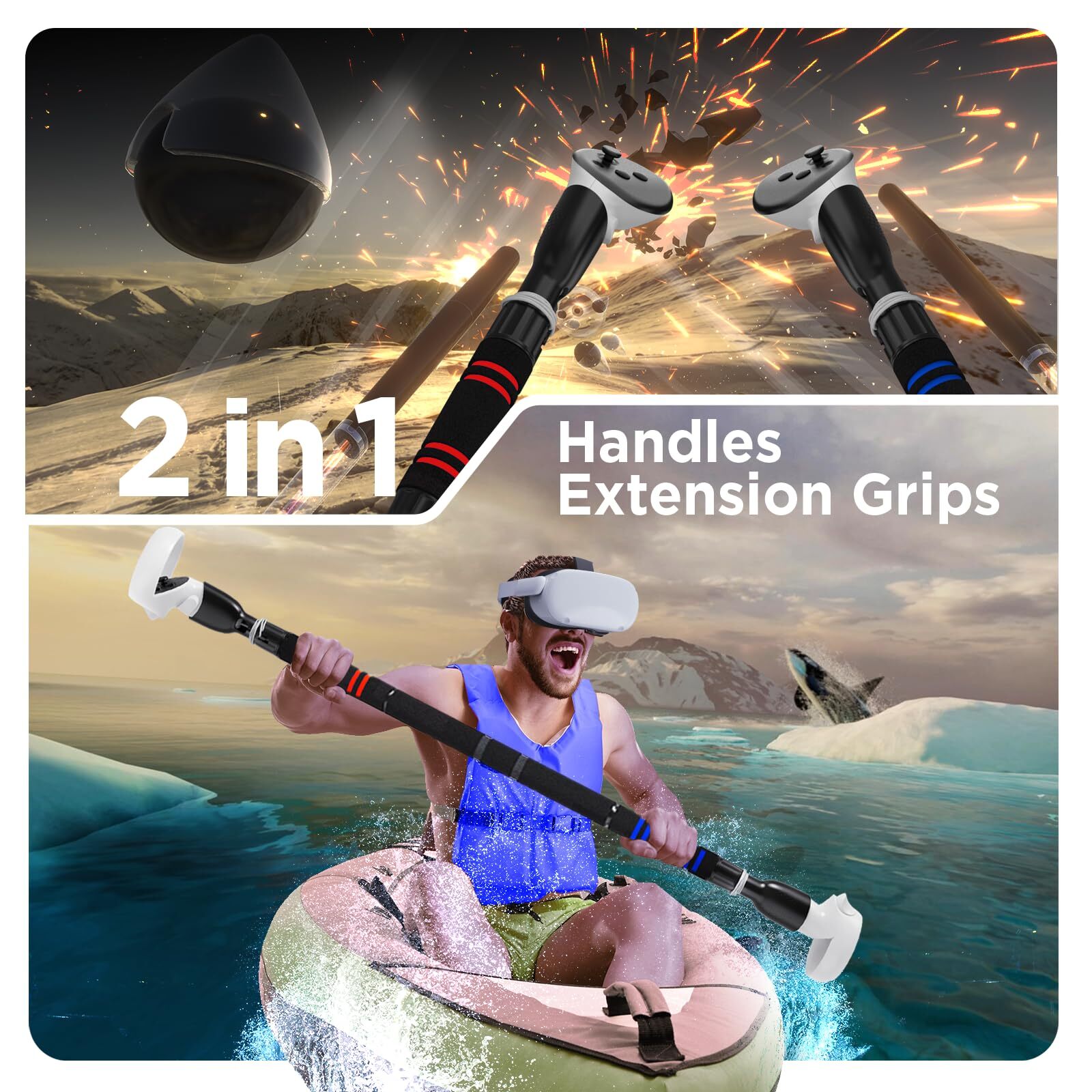 Dual Handles Extension Grips Handle Attachments Compatible with Meta Quest 3S