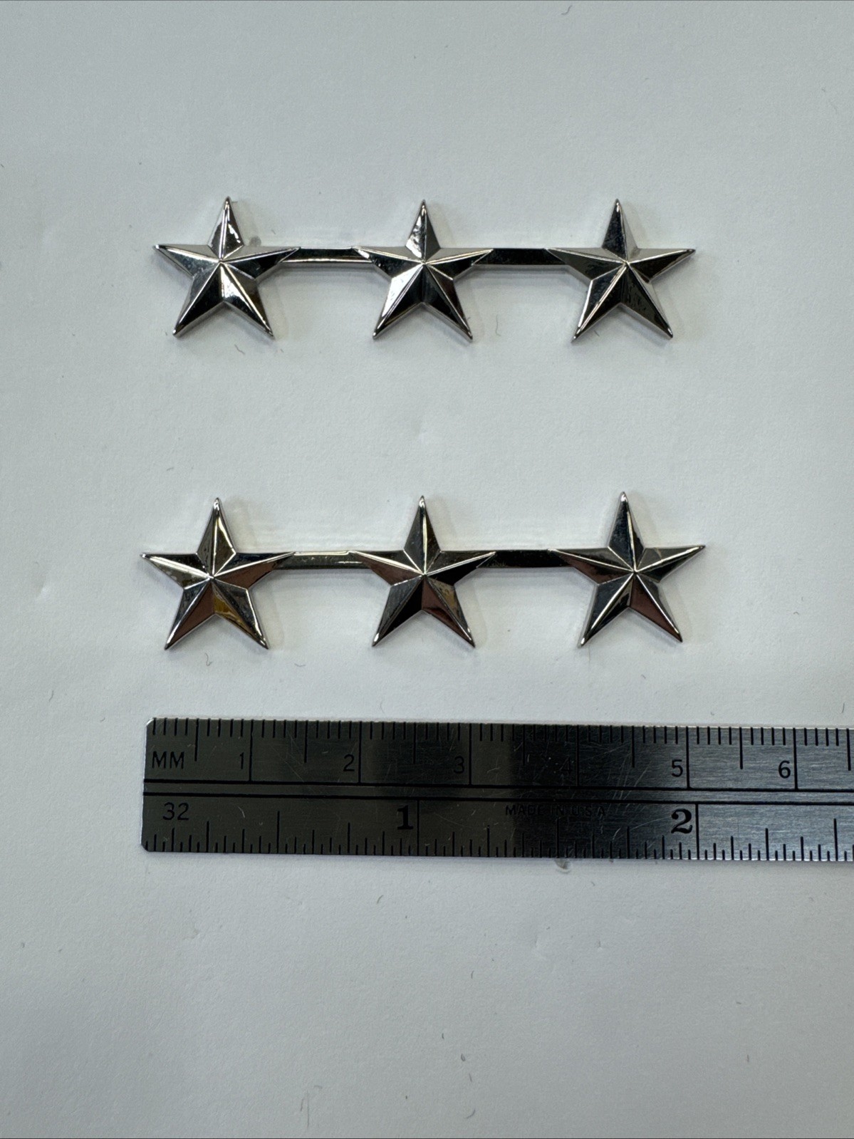 5/8” Silver 3 Star- Police Collar Brass- NEW - Rank Insignia- Pair - Made In USA
