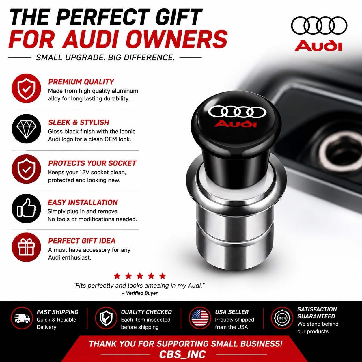 Audi Logo Car Cigarette Lighter Plug Push Button 12V Universal Auto Accessory