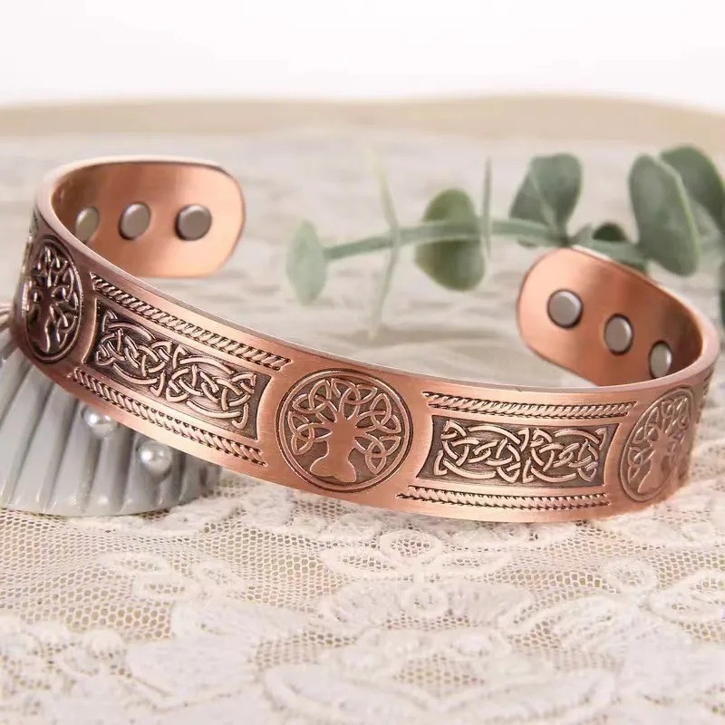 Magnetic Copper Tree of Life Bracelet Pain Relief Energy Balance Cuff Bangle