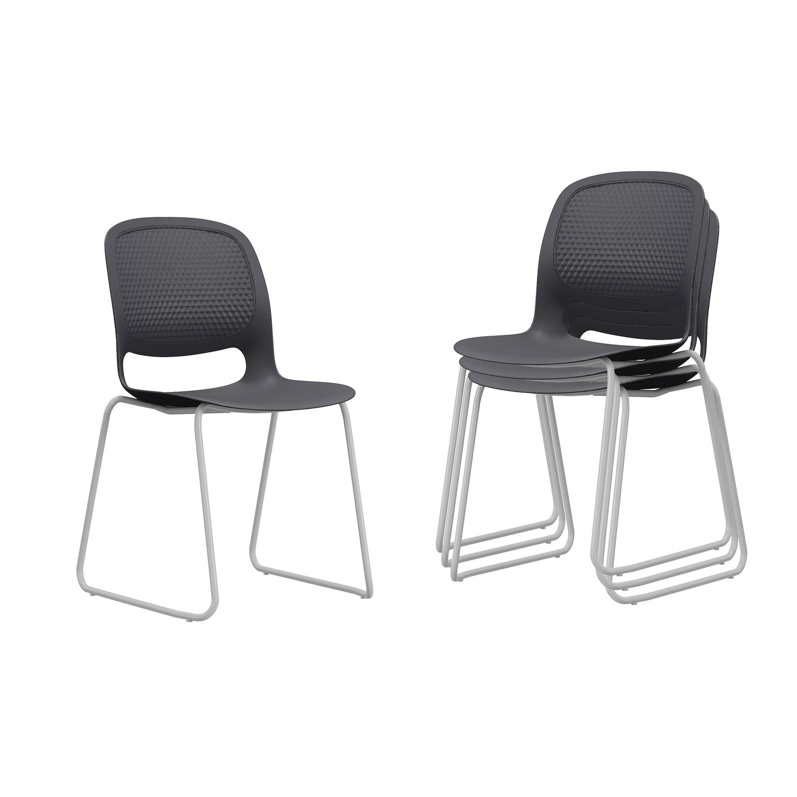 Modern Stacking Chairs Set of 4 in Black with Ergonomic Design, Polypropylene