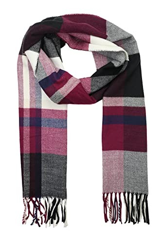 Cashmere Feel Tartan Plaid Scarf - Classic Winter Scarf for Wine Multi Check