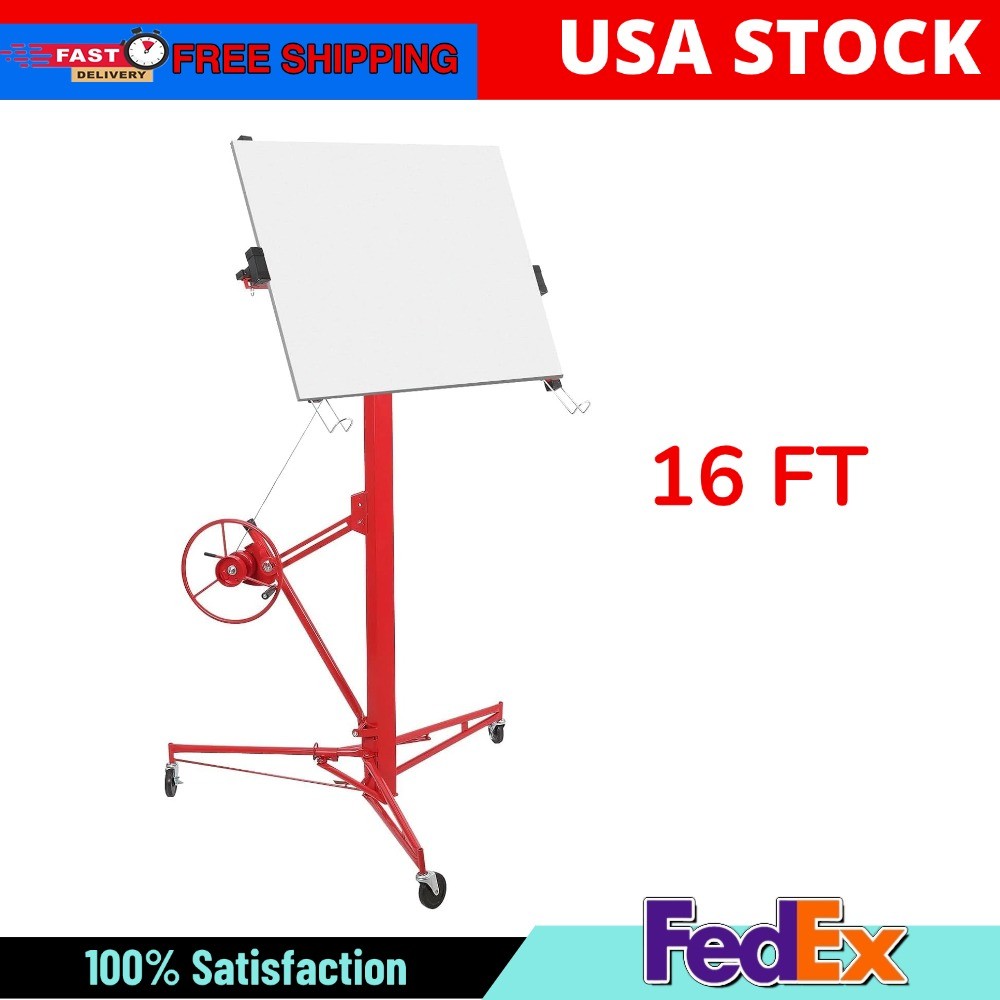 16 FT Drywall Lift Panel Rolling Hoist Plasterboard Jack Lifter Sheetrock Tool