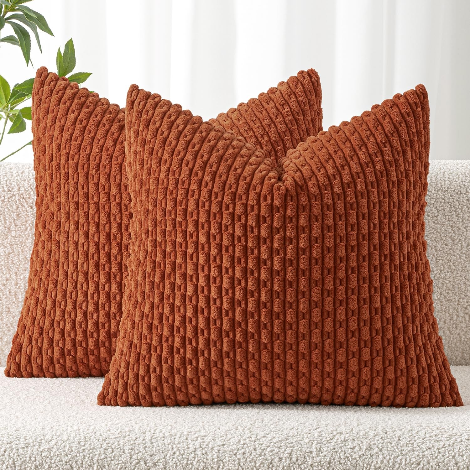MIULEE Throw Pillow Covers Soft Corduroy 18" x (Pack of 2), Rust