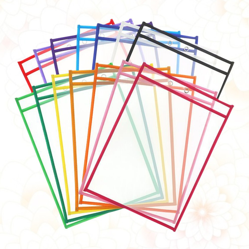 10 Pcs Write Wipe Pockets Oversized Dry Erase File Document Pouch