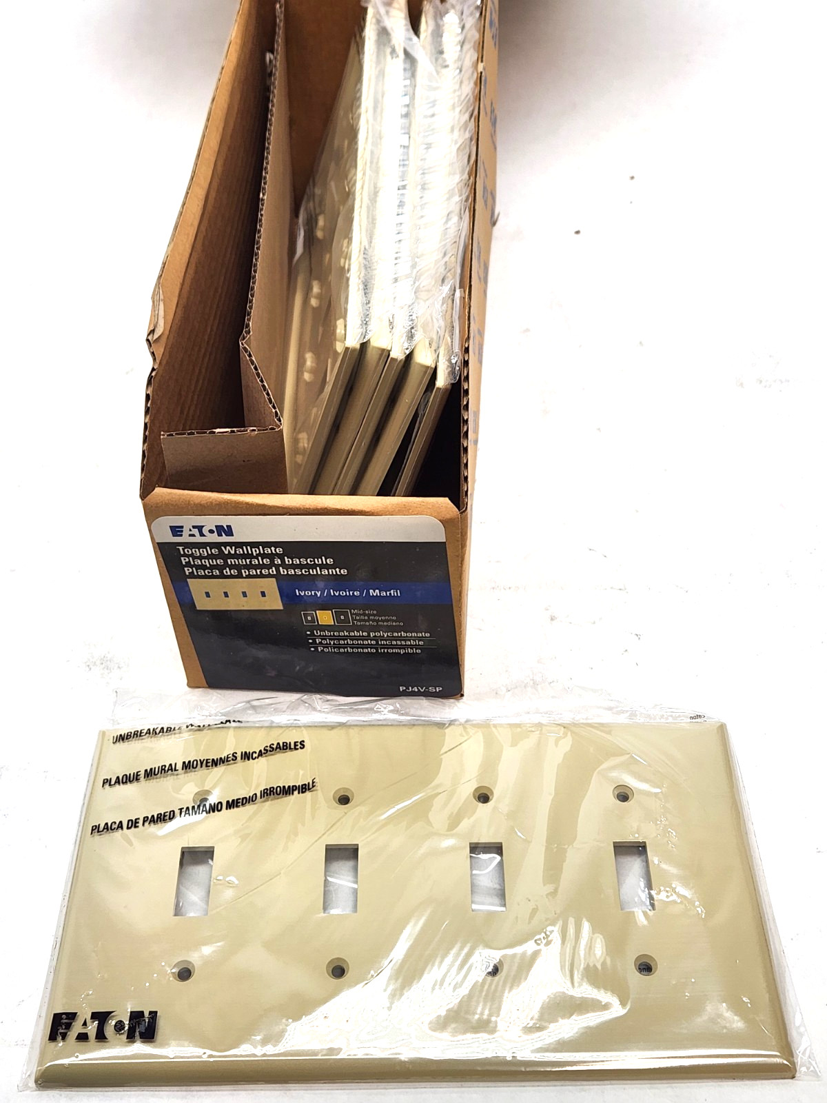 6 pcs Eaton PJ4V-SP-L Wallplate 4 Gang Toggle Switch Unbreakable Mid-Size Ivory