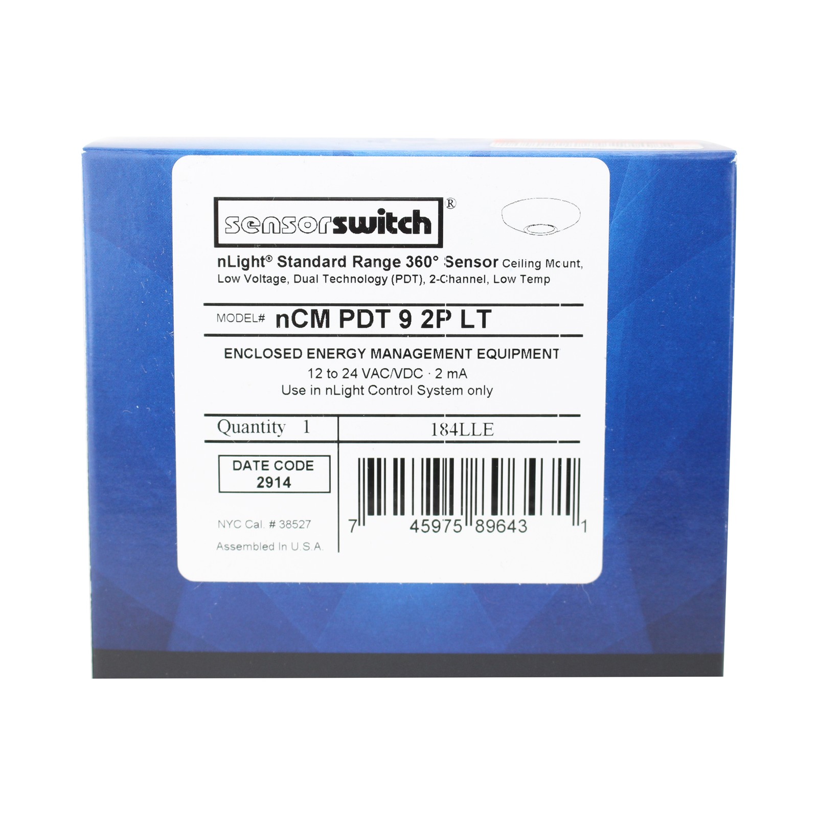 SENSOR SWITCH NCM-PDT-9-2P-LT NLIGHT STANDARD RANGE 360 SENSOR LOW VOLTAGE